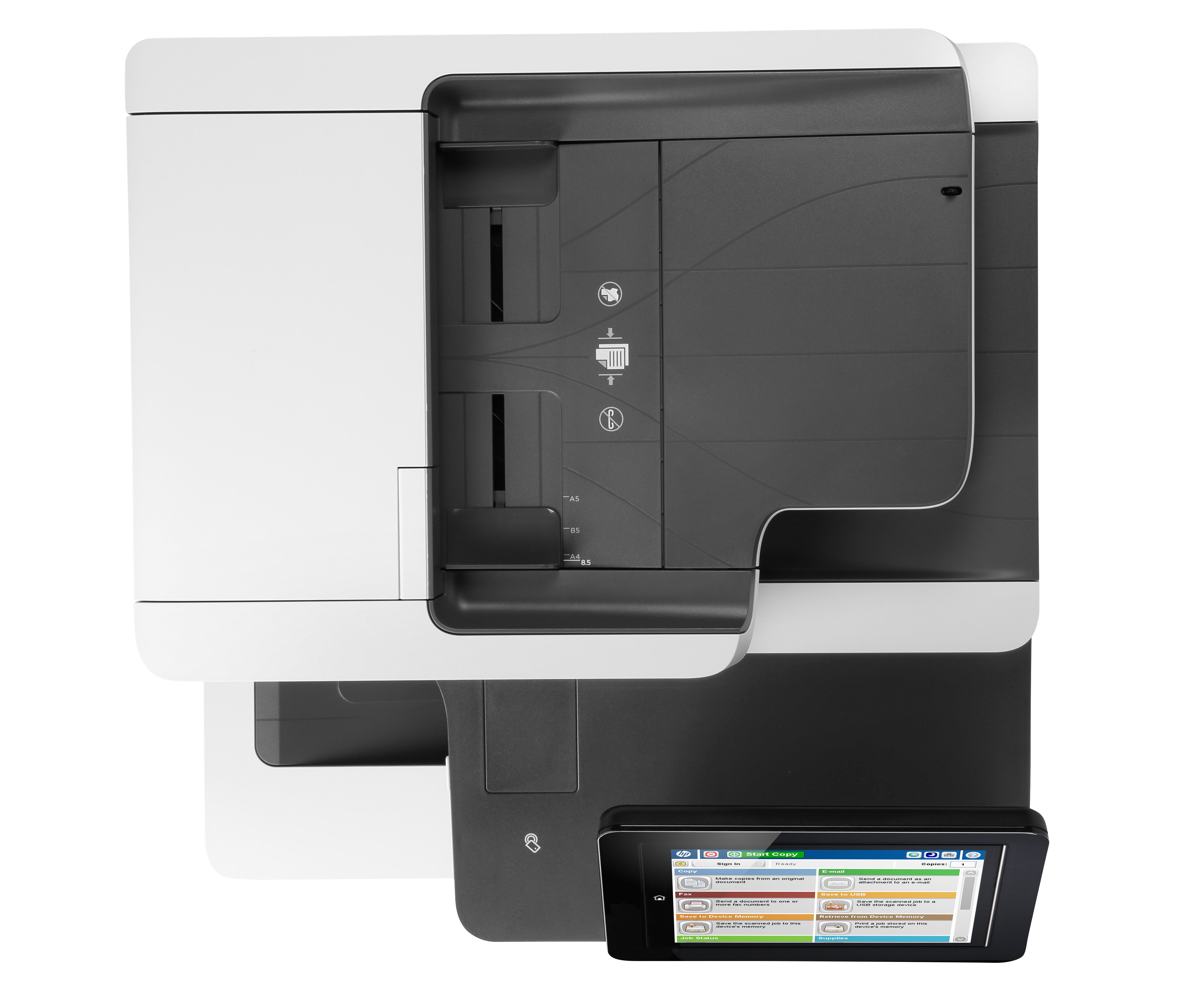 HP Color LaserJet Enterprise Flow MFP M577c, Kleur, Printer voor Bedrijf, Afdrukken, kopiëren, scannen, faxen, Invoer voor 100 vel; Printen via de USB-poort aan voorzijde; Scannen naar e-mail/pdf; Dubbelzijdig printen B5L54A#B19