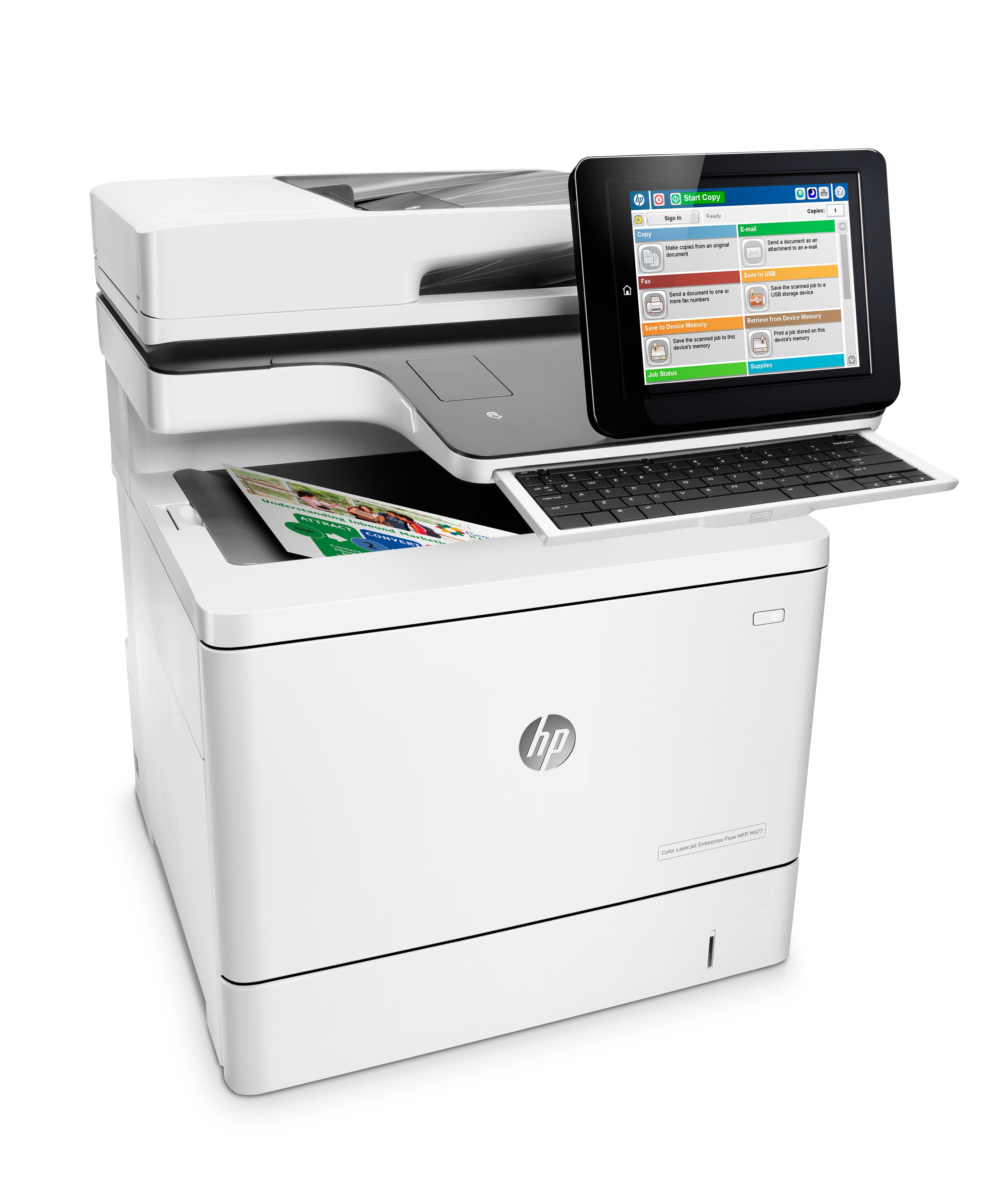 HP Color LaserJet Enterprise Flow MFP M577c, Kleur, Printer voor Bedrijf, Afdrukken, kopiëren, scannen, faxen, Invoer voor 100 vel; Printen via de USB-poort aan voorzijde; Scannen naar e-mail/pdf; Dubbelzijdig printen B5L54A#B19