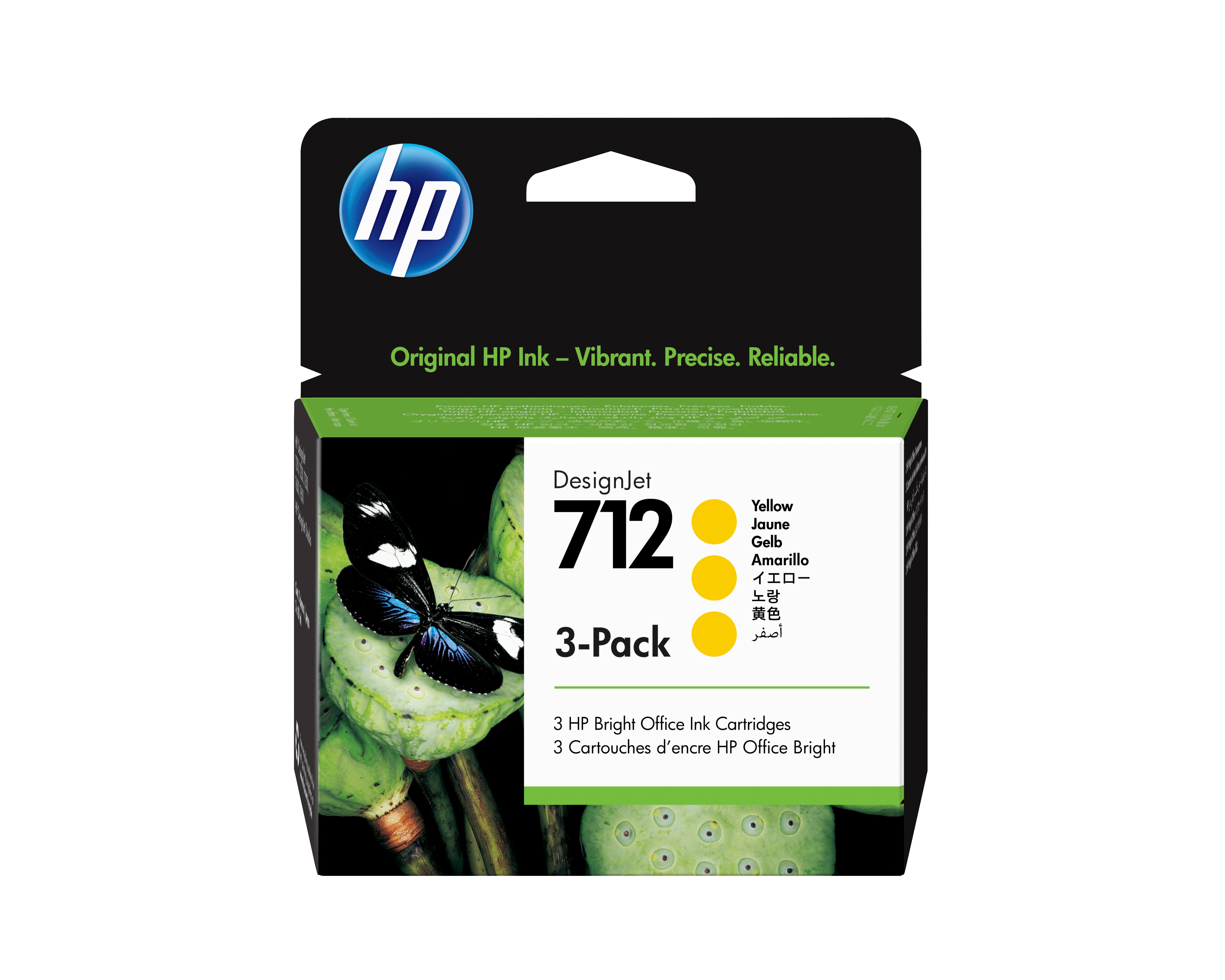 HP 712 Cartouche d'encre jaune Pack de 3 3ED79A