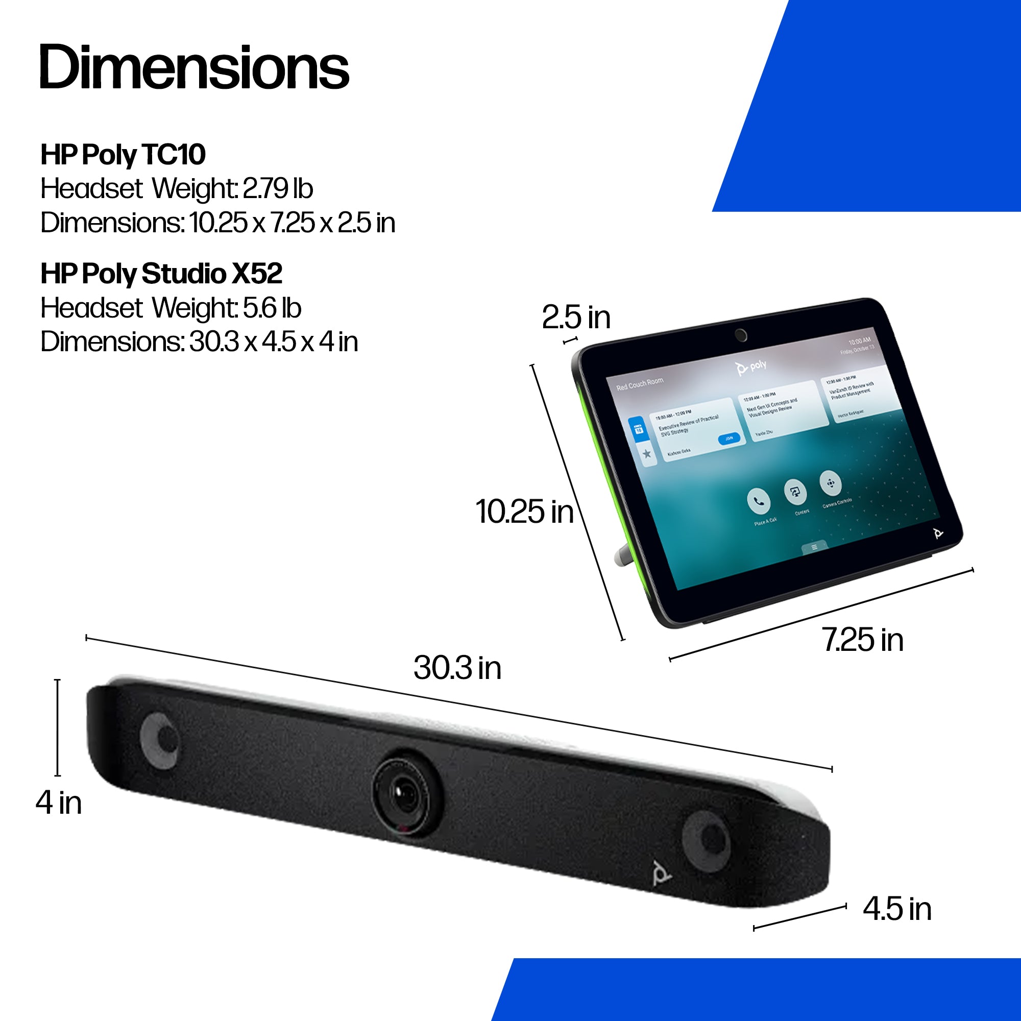 HP Poly Barre de visioconférence tout-en-un Poly Studio X52 avec kit de contrôleur TC10 8D8L1AA#ABB