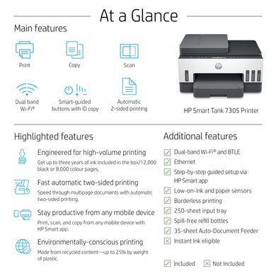 HP Smart Tank 7305 All-in-One Printer with Wireless Connectivity