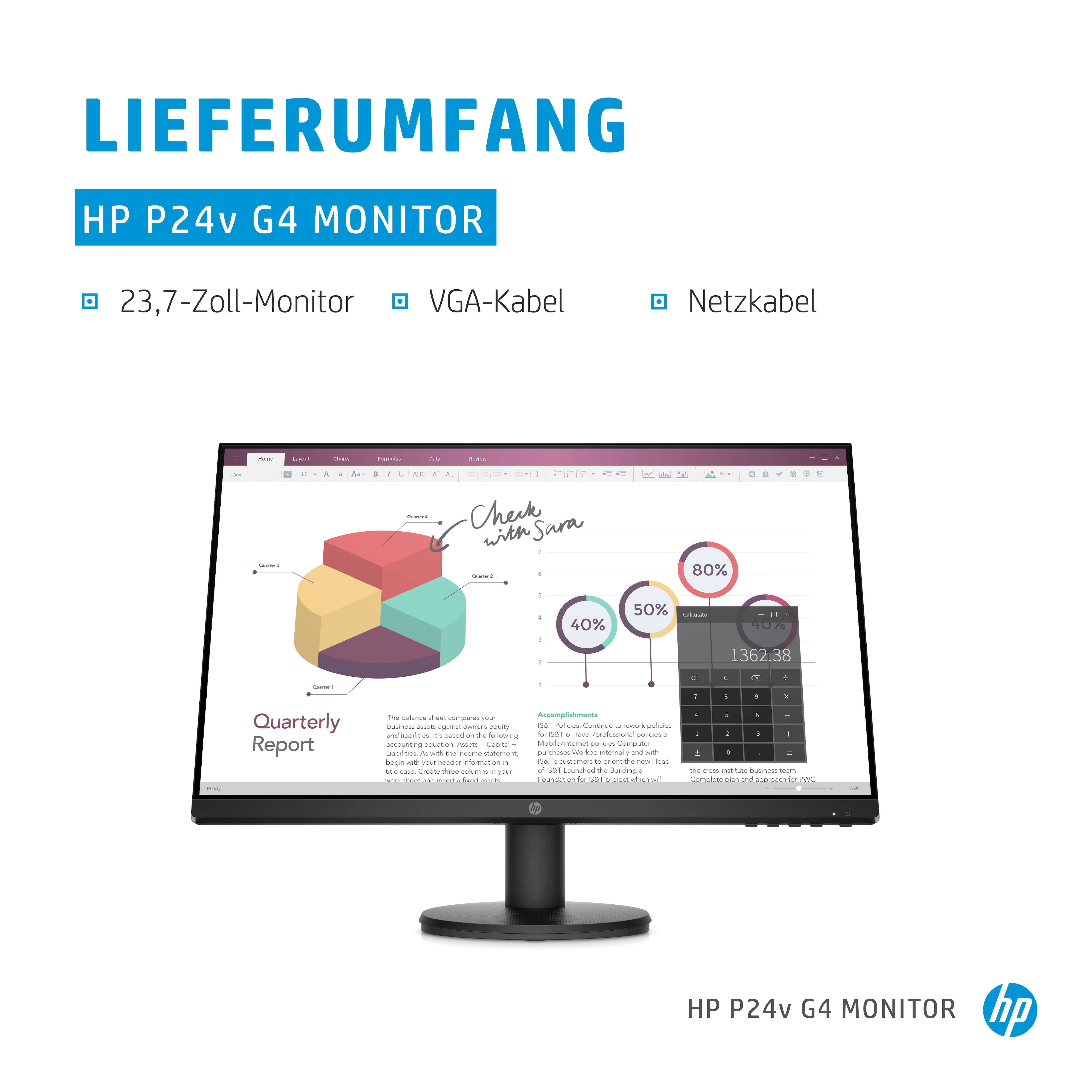 HP P24v G4 écran plat de PC 60,5 cm (23.8") 1920 x 1080 pixels Full HD Noir 9TT78AA#BB