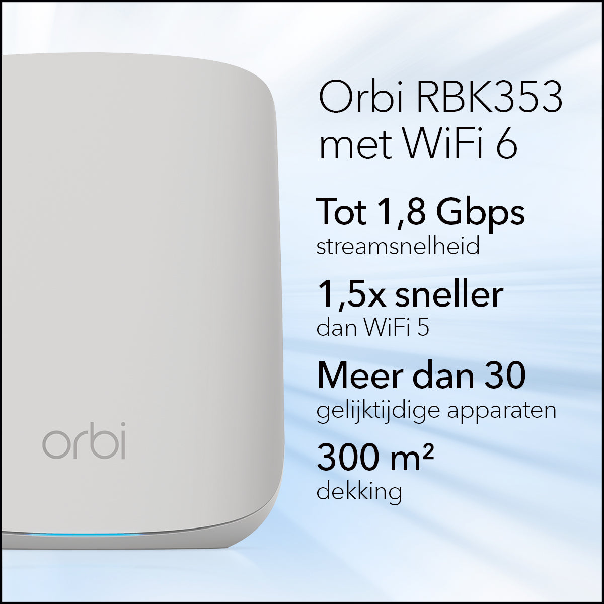 NETGEAR Orbi RBK353 AX1800 WiFi 6 Dual-band Mesh System Bi-bande (2,4 GHz / 5 GHz) Wi-Fi 6 (802.11ax) Blanc 7 Interne RBK353-100EUS