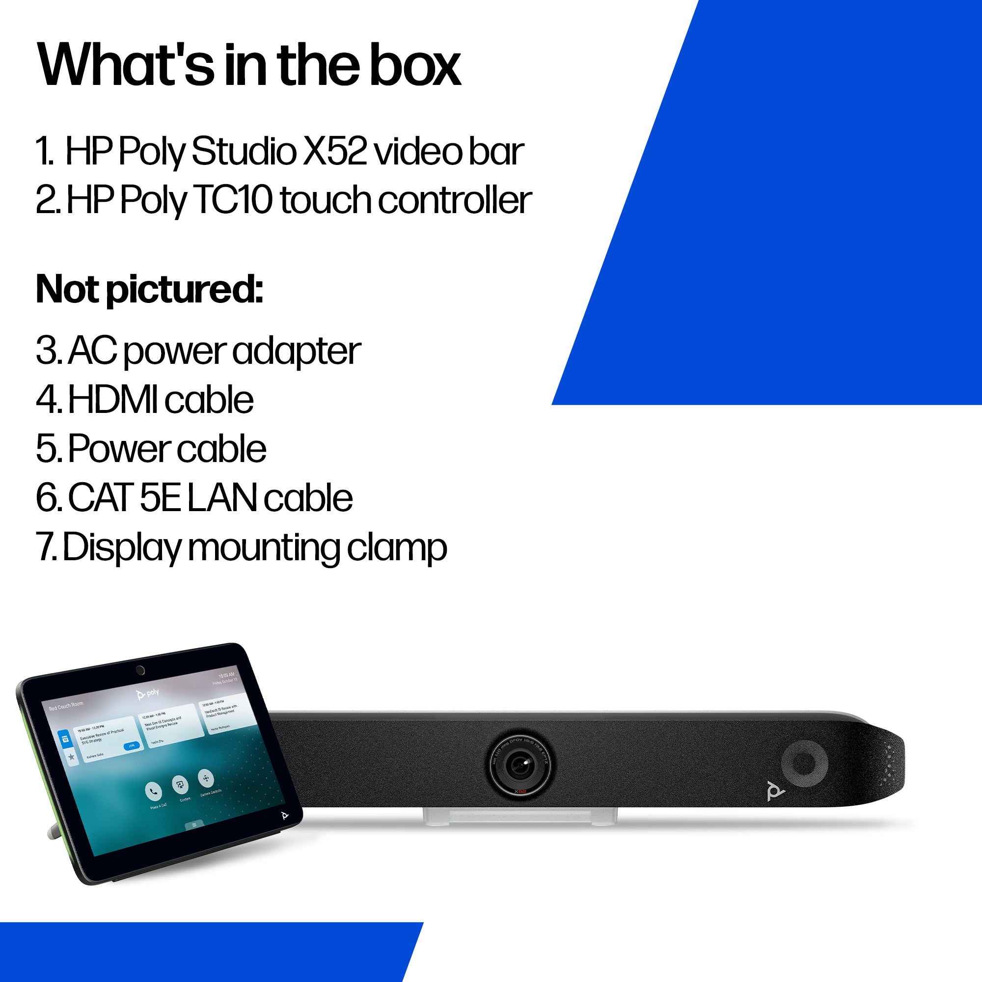 HP Poly Barre de visioconférence tout-en-un Poly Studio X52 avec kit de contrôleur TC10 8D8L1AA#ABB