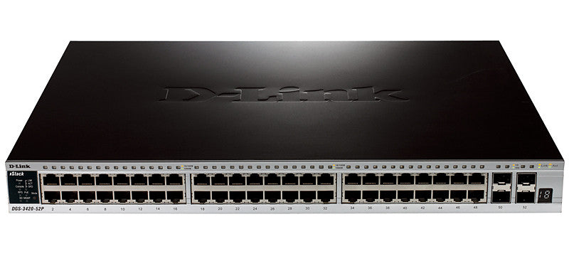 D-Link DGS-3420-52P commutateur réseau Géré L2 Connexion Ethernet, supportant l'alimentation via ce port (PoE) Noir DGS-3420-52P