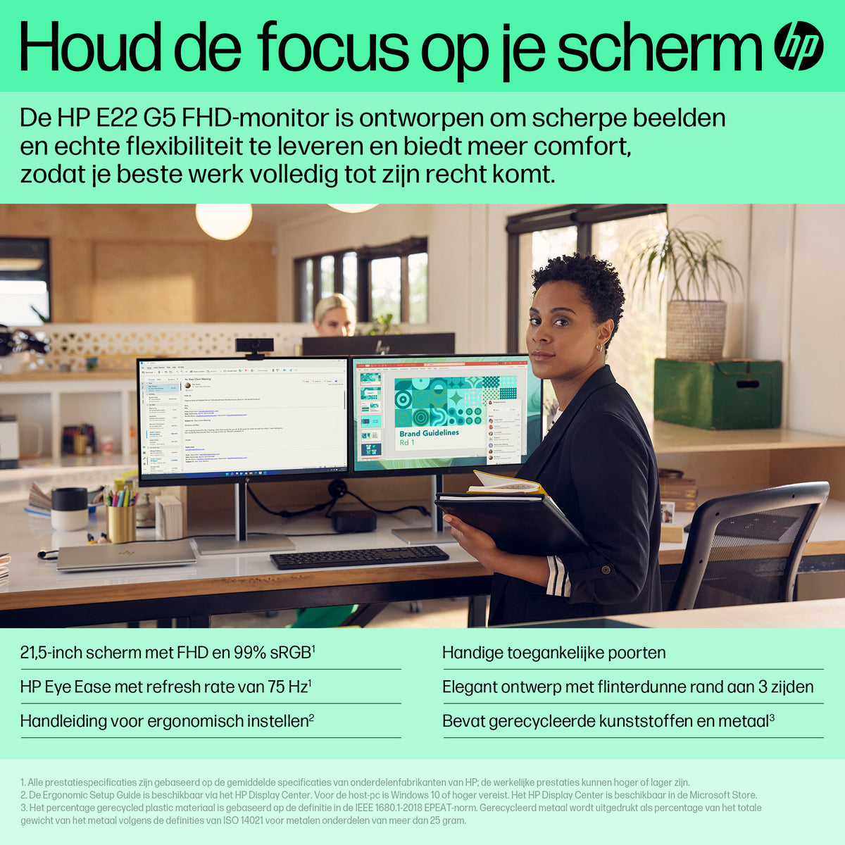 HP E22 G5 6N4E8AA 21,5″ FHD IPS 75 Hz Écran – Noir/Argent