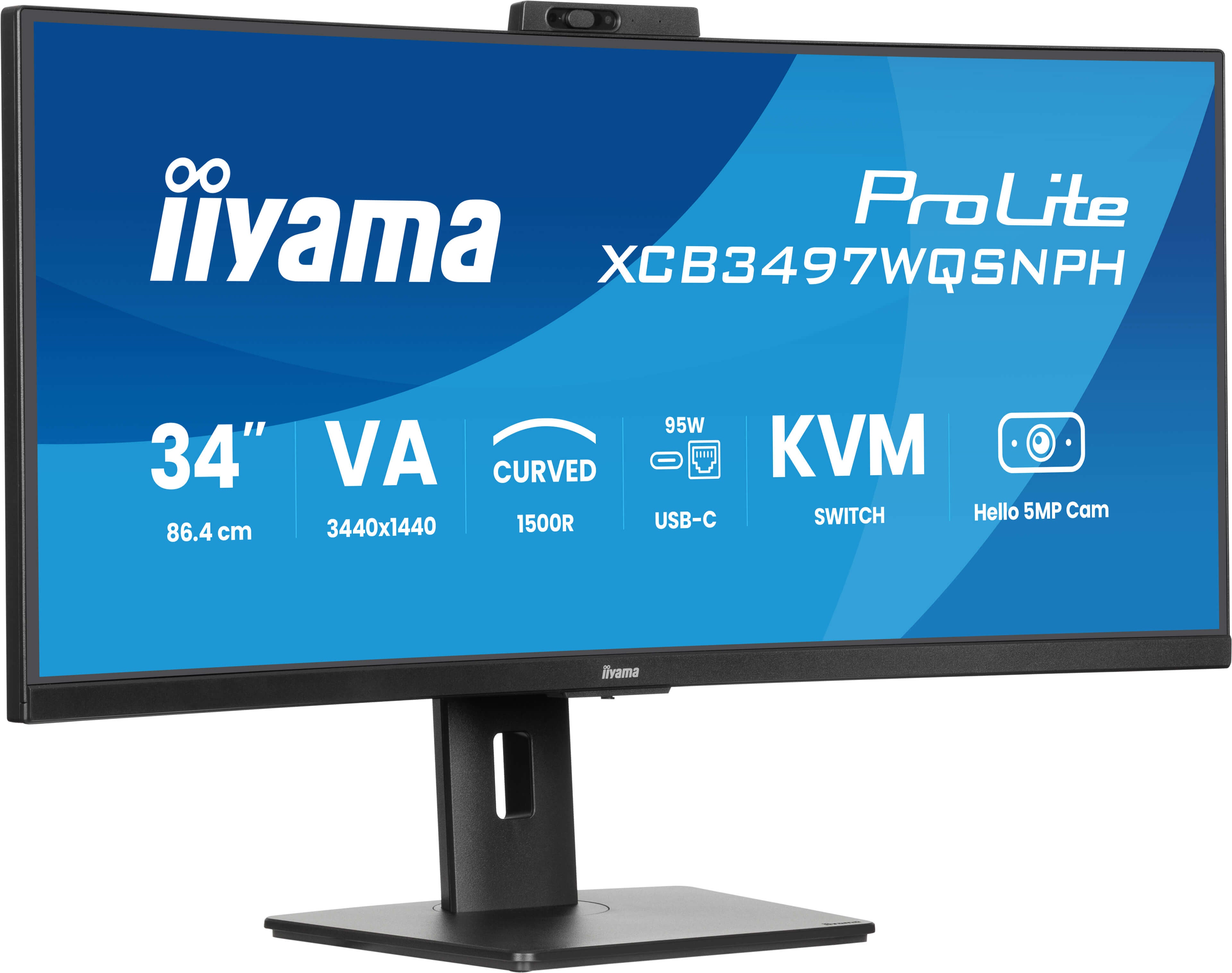 ProLite 34 inch Curved - UltraWide Quad HD VA LED Monitor - 3440x1440 - USB-C Dock - KVM Switch - Windows Hello Cam - HAS / RJ45 XCB3497WQSNPH-B1