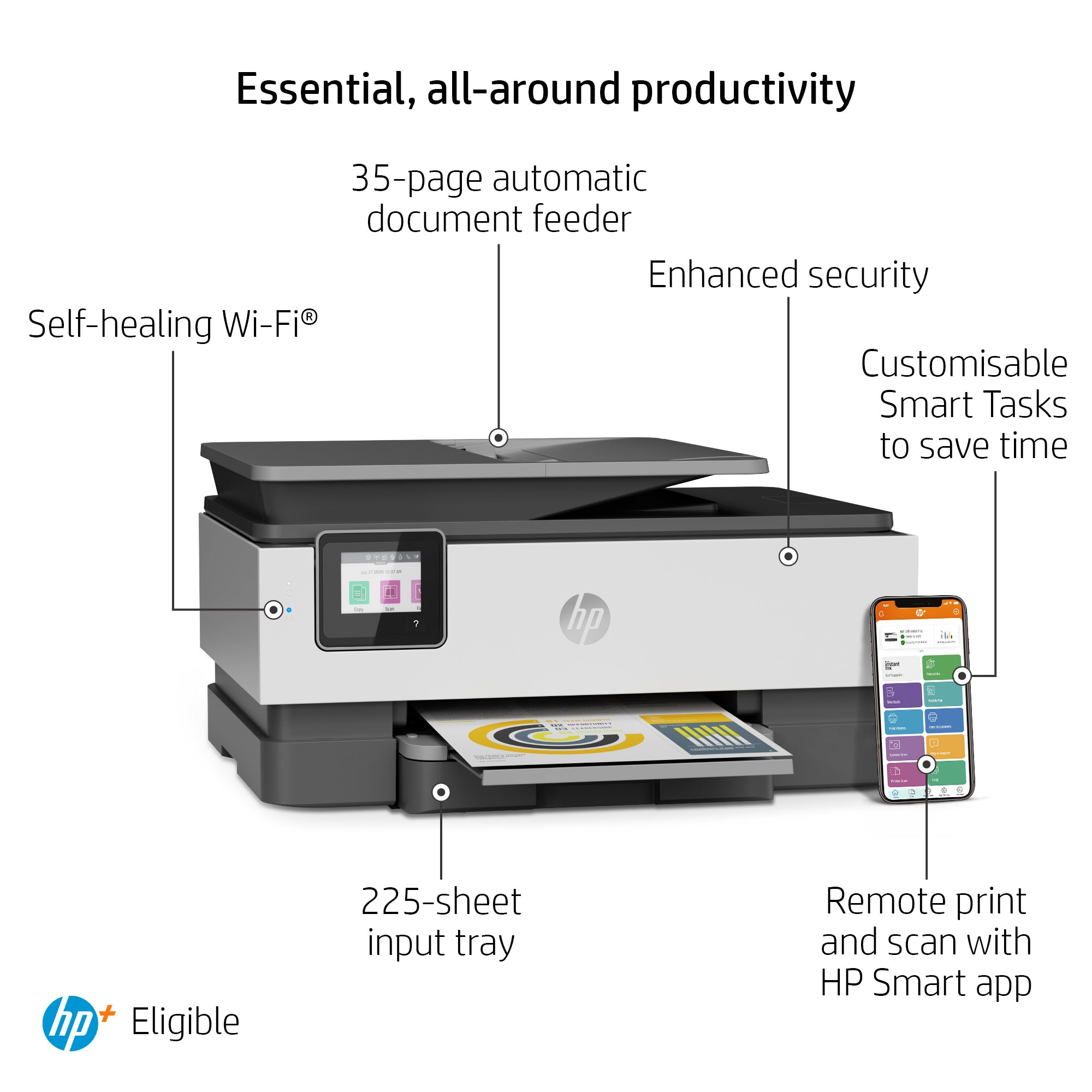HP OfficeJet Pro 8024e Wireless All-in-One Color Printer, Instant Ink; Two-sided printing 229W8B#629