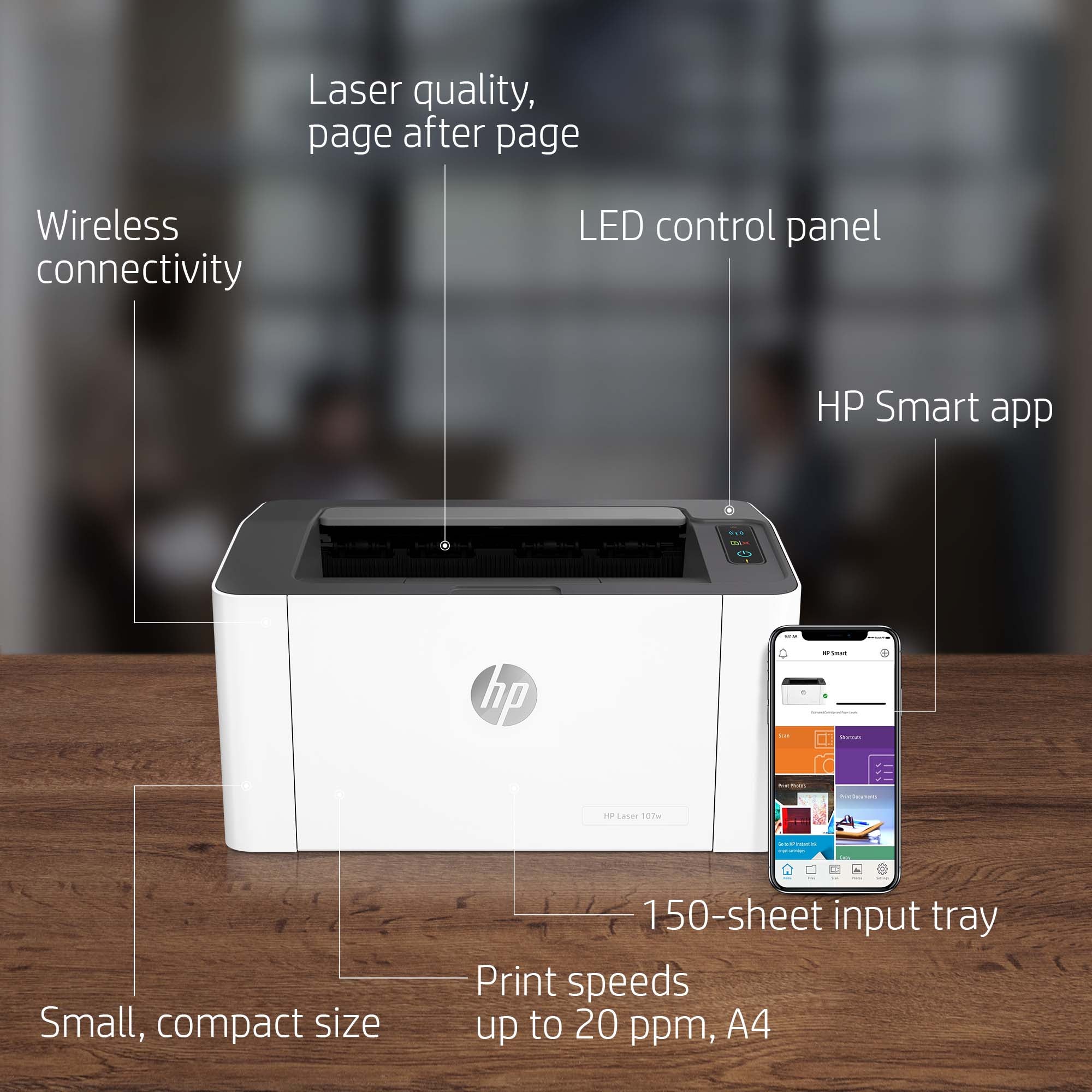HP Laser 107w Draadloos Zwart-wit Printer, Dubbelzijdig 209U7A#B19