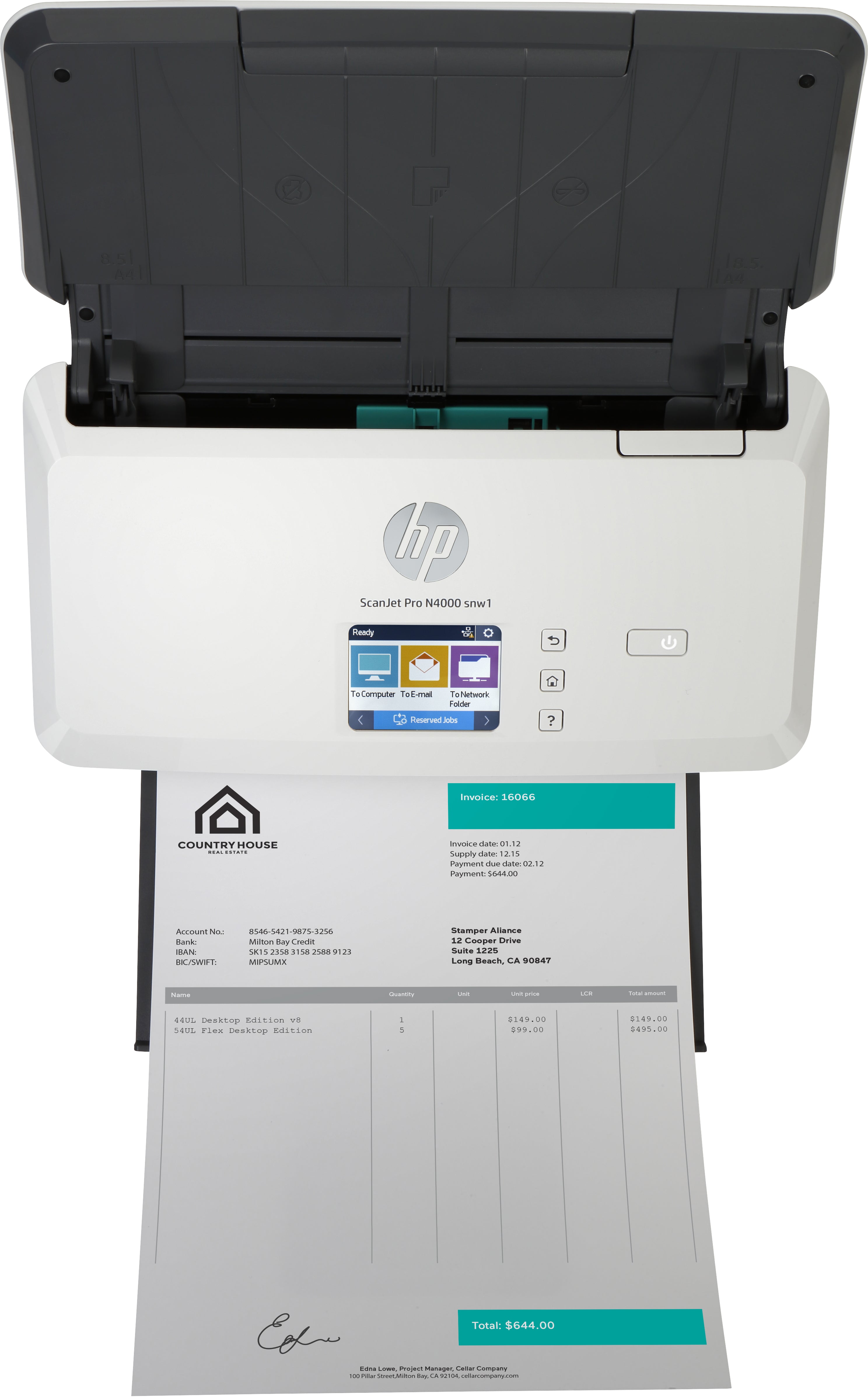 HP Scanjet Pro N4000 snw1 Sheet-feed Scanner Sheet-fed scanner 600 x 600 DPI A4 Black, White 6FW08A#B19