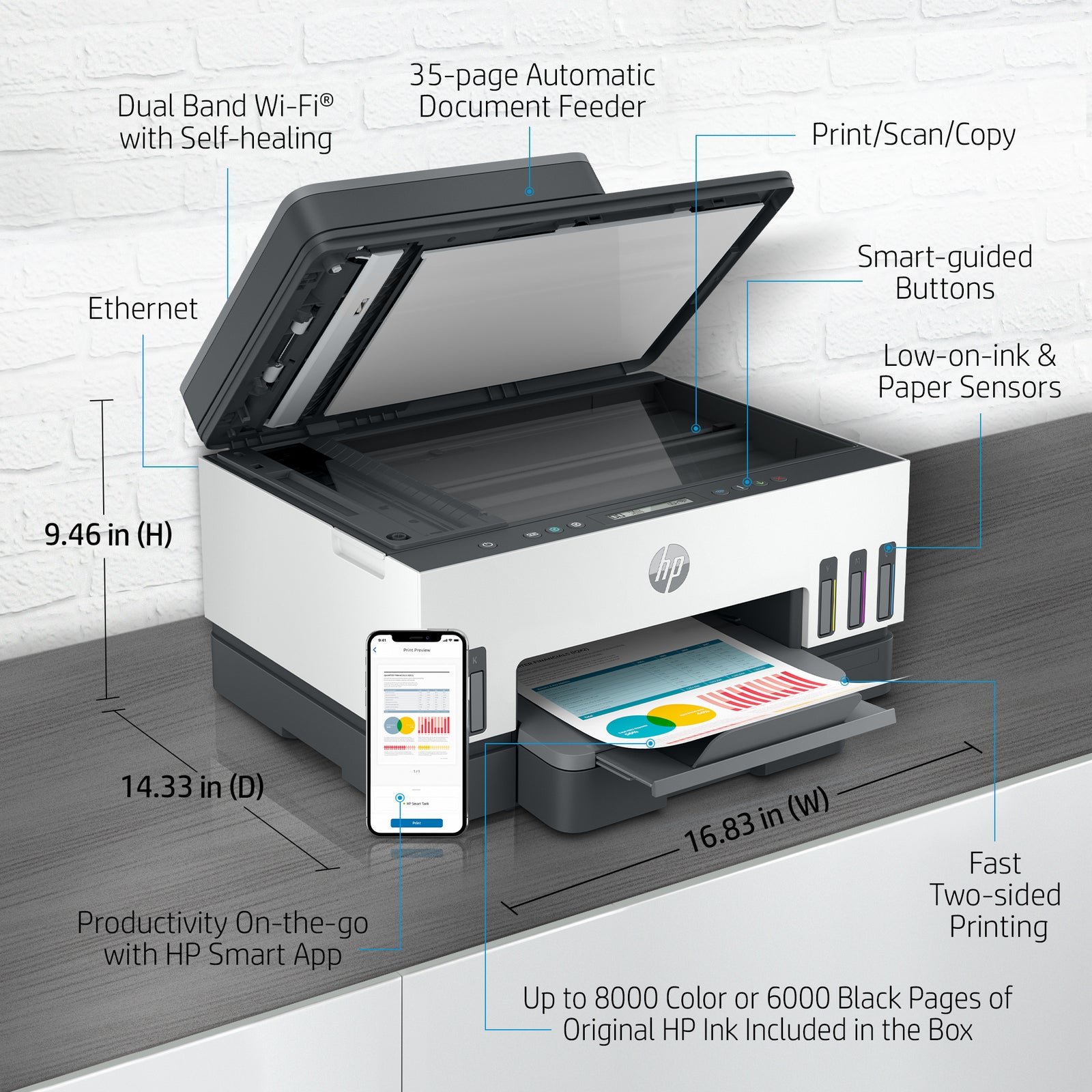 HP Smart Tank 7308 All-in-One Printer - Draadloos, Dubbelzijdig, 15 ppm