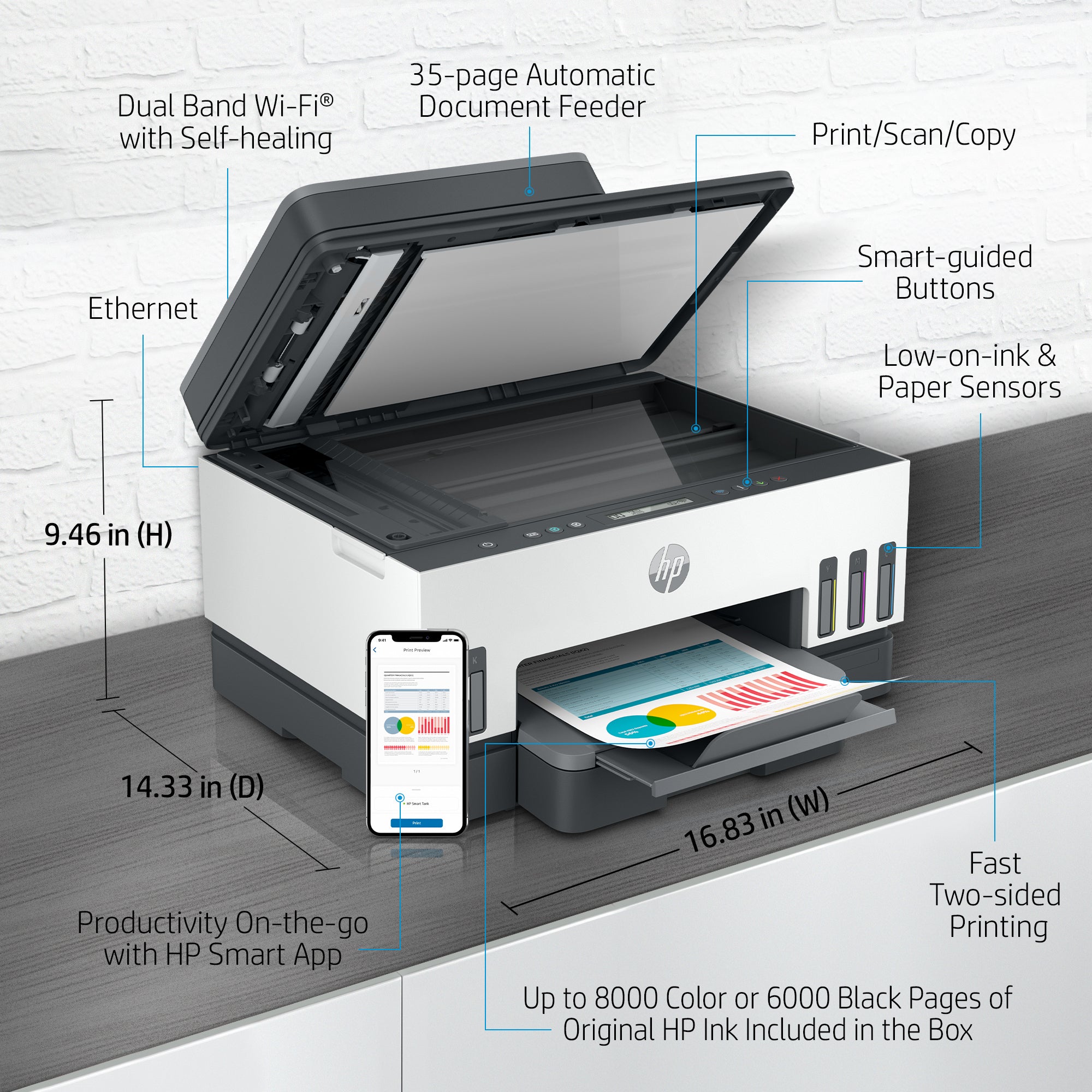 HP Smart Tank 7308 Draadloos All - in - One Kleur Printer 9B5C6ABHC - Compridis
