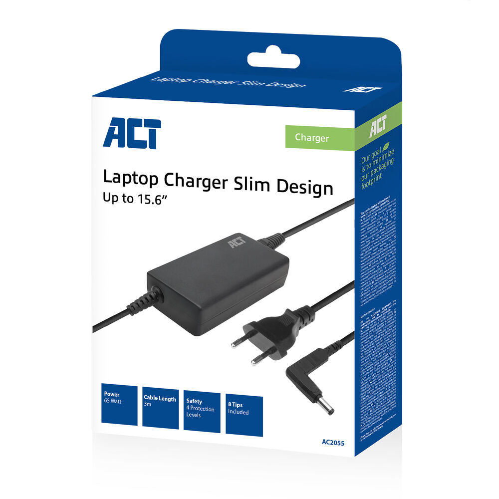 ACT Slim size laptop charger 65W (for laptops up to 15.6 inch) AC2055