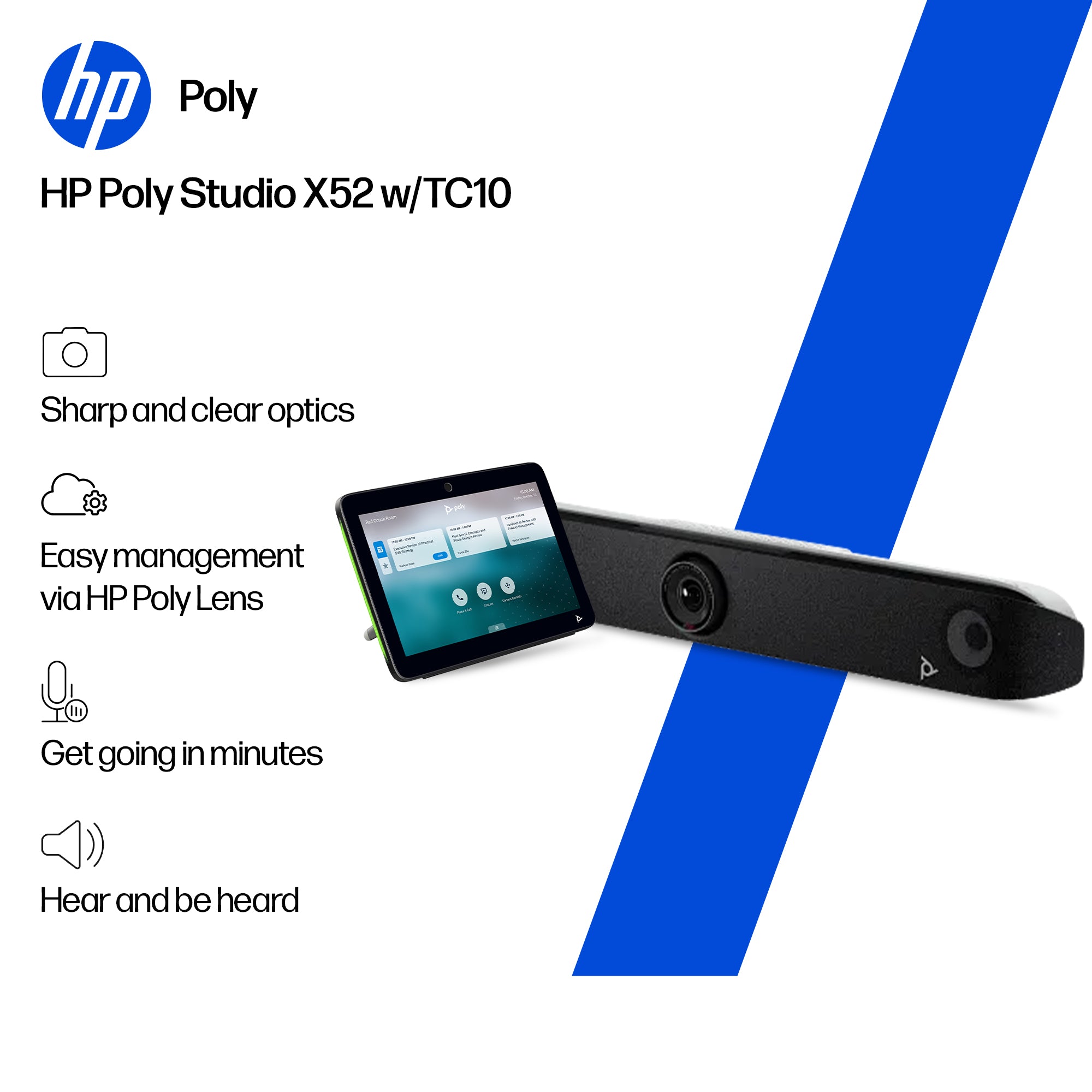 HP Poly Studio X52 All - In - One Video Bar met TC10 Controller Kit 8D8L1AAABB - Compridis