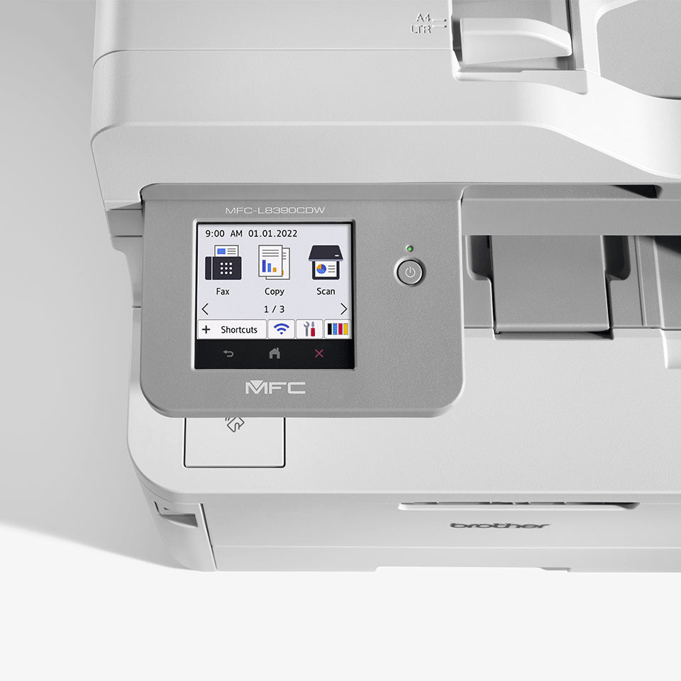 Zakelijke A4 all-in-one kleurenledprinter met dubbelzijdig printen en scannen, hoge capaciteit tonercartridges en flexibele papierverwerking.