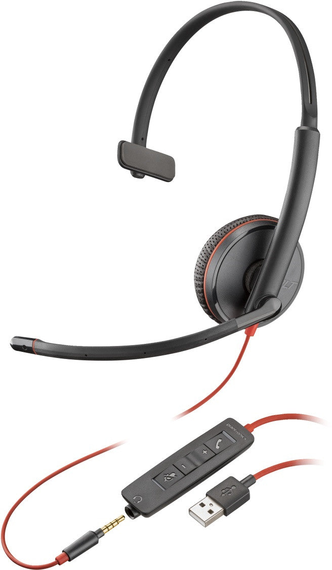 Poly Blackwire 3215 Headset Bedraad Hoofdband Kantoor/callcenter USB Type-A Zwart, Rood 209746-22