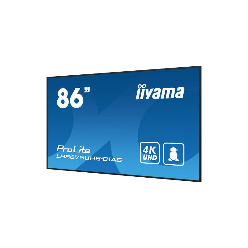 iiyama LH8675UHS-B1AG beeldkrant Digitale signage flatscreen 2,17 m (85.6") LCD Wifi 500 cd/m² 4K Ultra HD Zwart Type processor Android 11 24/7 LH8675UHS-B1AG