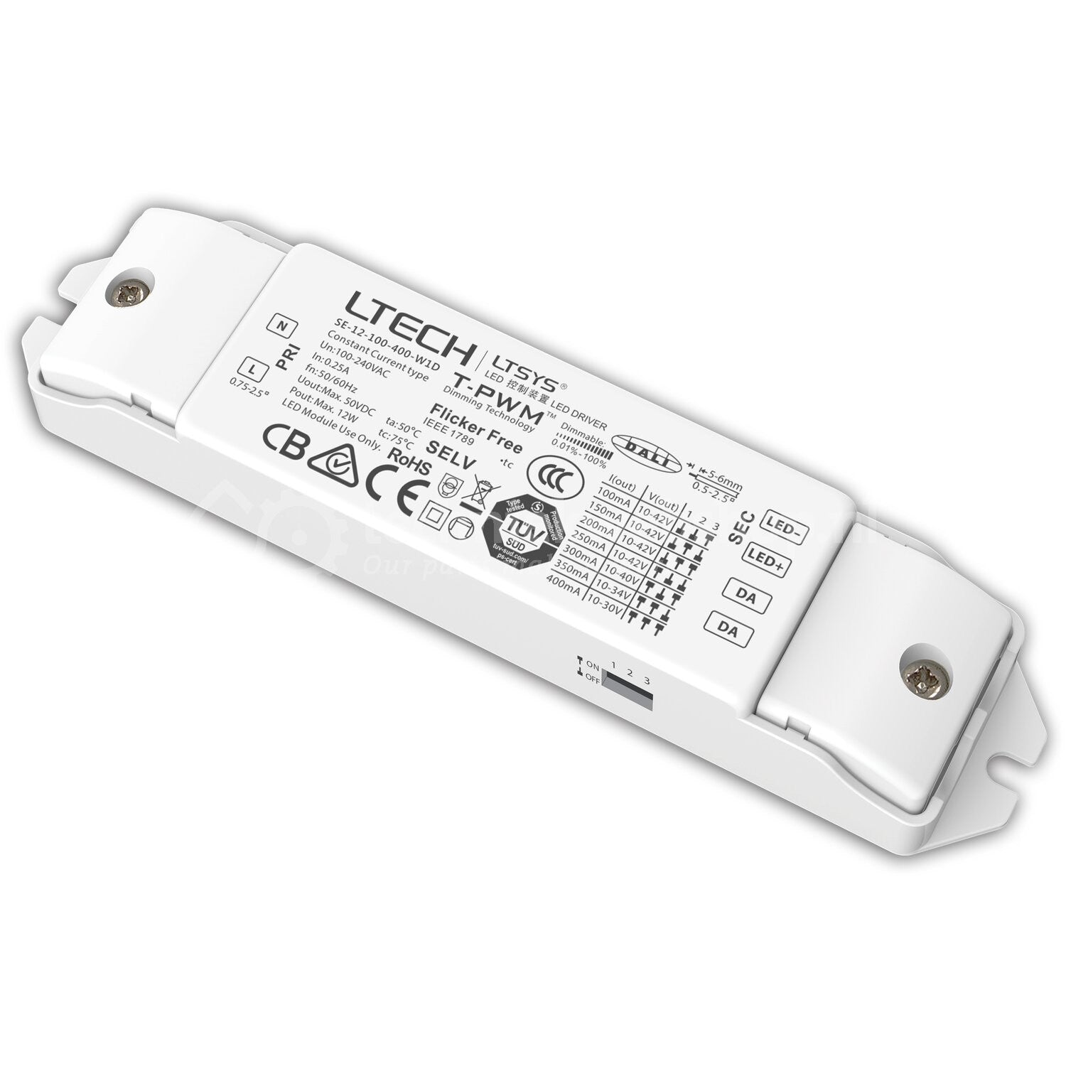 LTech LED - driver Dali 100 - 400MA 12W SE - 12 - 100 - 400 - W1D 10404413 - Compridis
