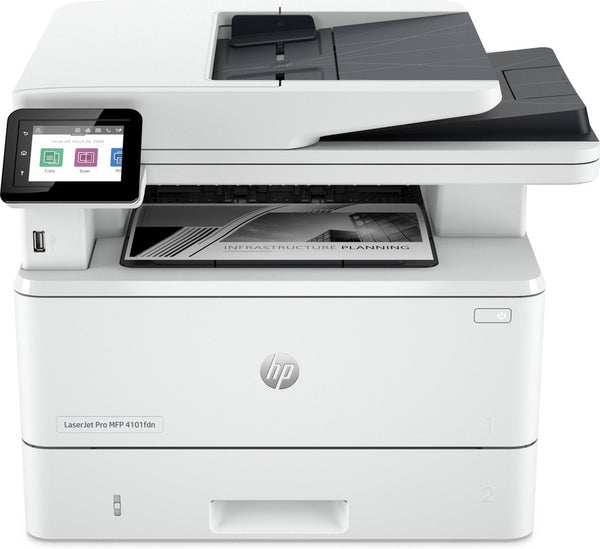 HP LaserJet Pro MFP 4102fdn printer, Zwart-wit, Printer voor Kleine en middelgrote ondernemingen, Printen, kopiëren, scannen, faxen, Geschikt voor Instant Ink; printen vanaf telefoon of tablet; Automatische documentinvoer; Dubbelzijdig printen