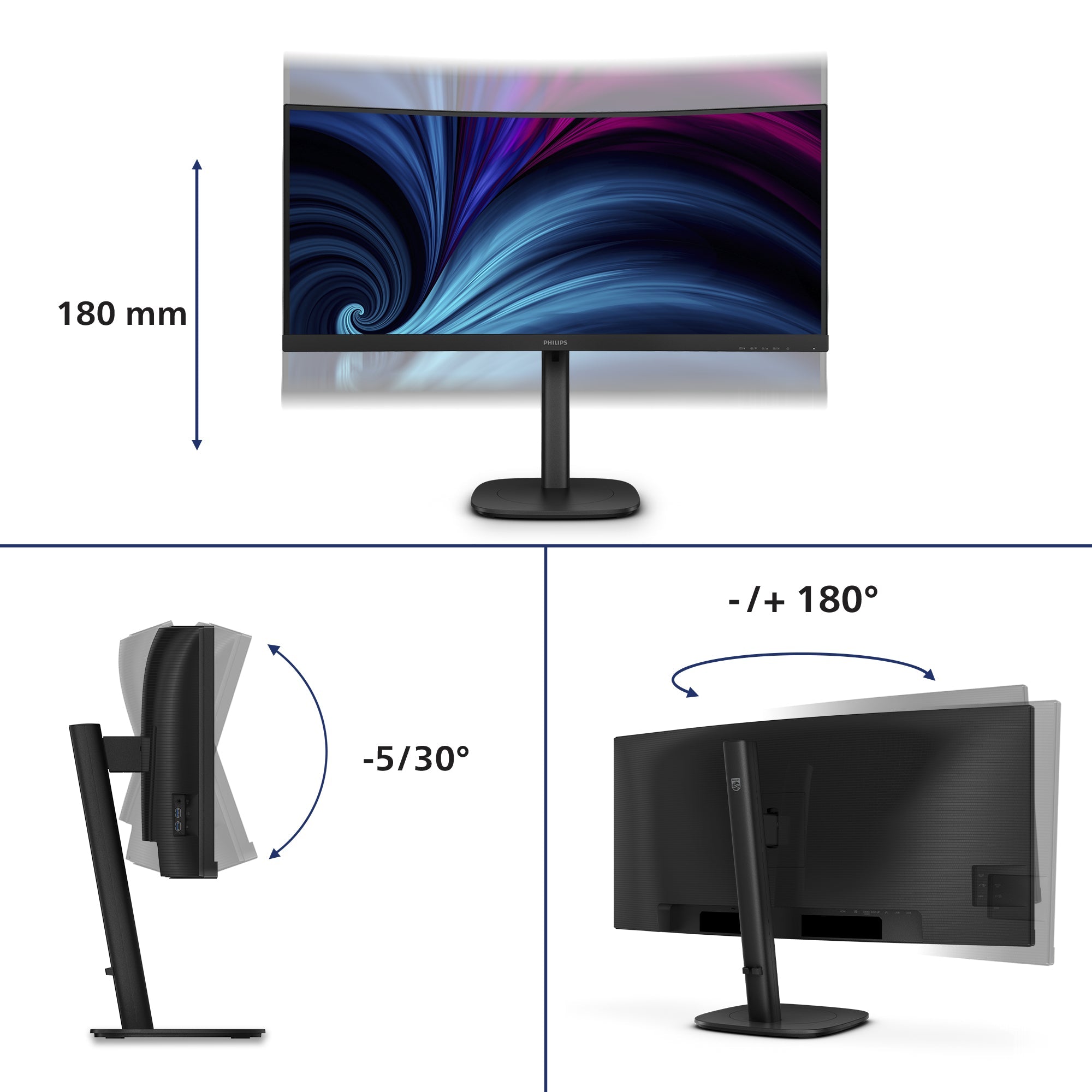 Philips 3000 series 34B2U3600C/00 computer monitor 86,4 cm (34") 3440 x 1440 Pixels Wide Quad HD LCD Zwart 34B2U3600C/00 - Compridis