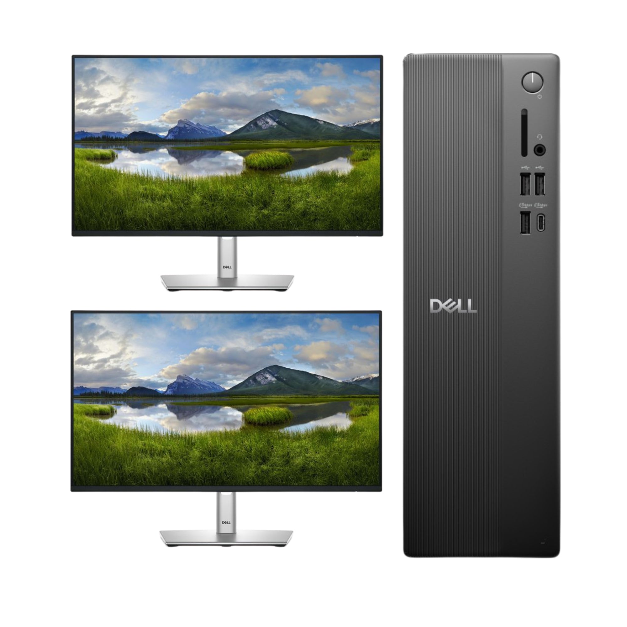 DELL Slim ECS1250 met Dual DELL 24" Monitor Bundel